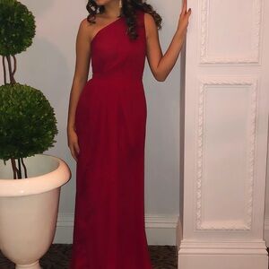 David's Bridal Red One-Shoulder Sundress for Weddings